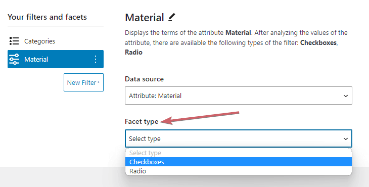 Selecting a filter type