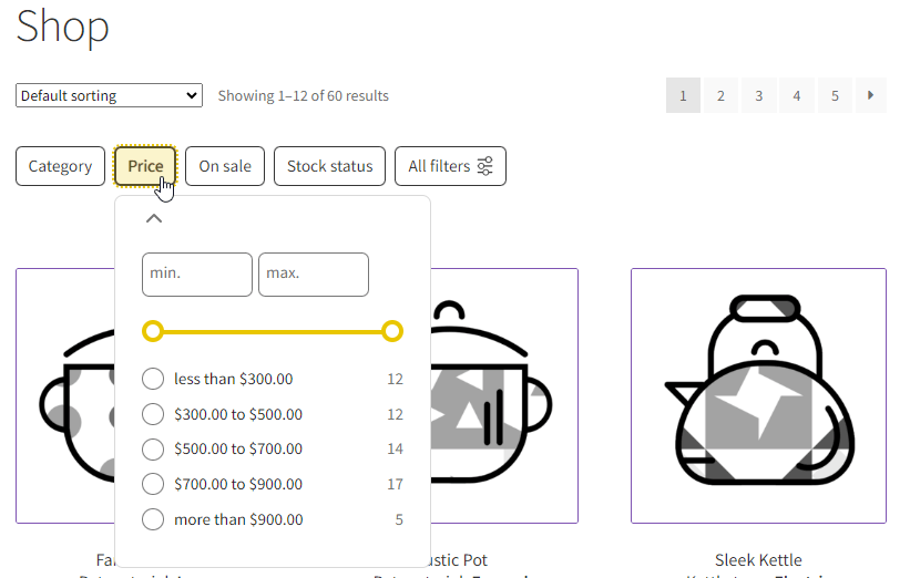 Filters above the product loop