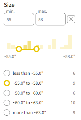 Number range with sizes