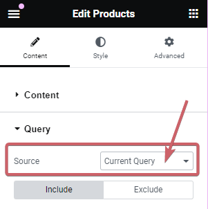 The query source is set to "Current Query"