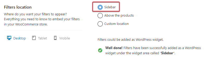 Filter location - sidebar