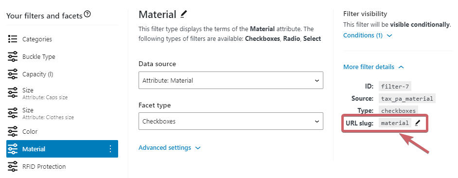 Filters URL slug