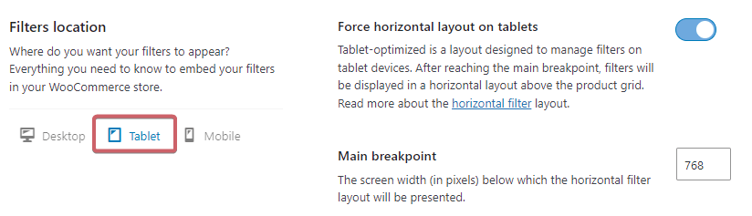 Force horizontal layout on tablets