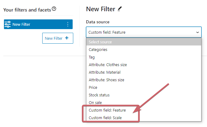 Custom fields on the data source list