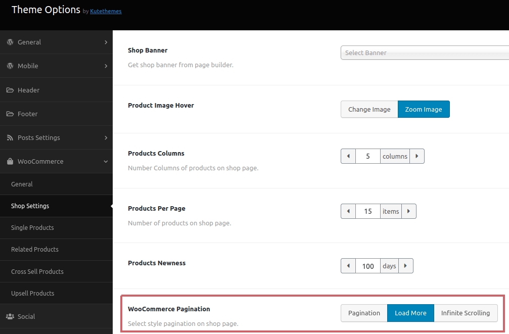 Select pagination style in the Armania theme