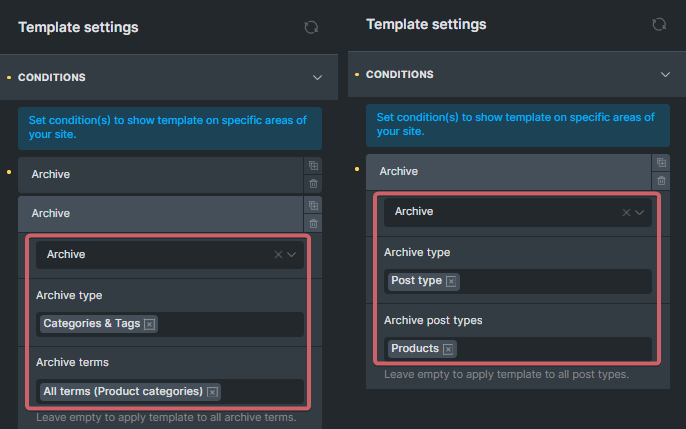 Bricks template conditions