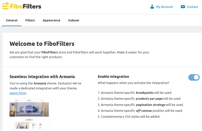 FiboFilters integration with the Armania theme