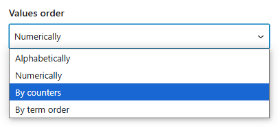 Filter values sorting