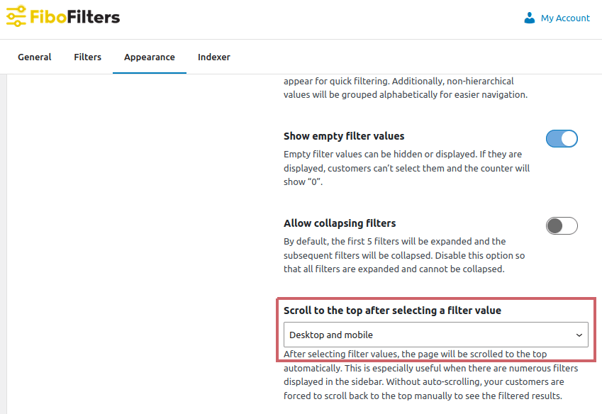 FiboFilters: scroll to the top after selecting a filter value