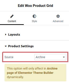 Woo Product Grid: set product source for archives