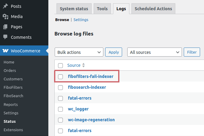 FiboFilters indexer logs