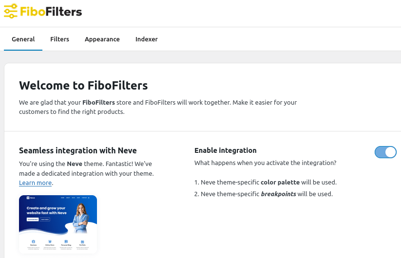 FiboFilters: integration with Neve