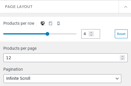 Neve pro features: products per page and pagination style