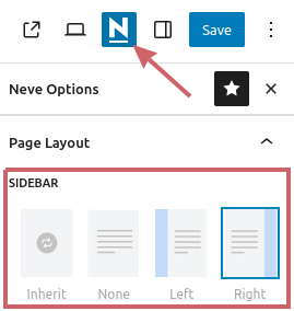Neve: set sidebar layout in page editor