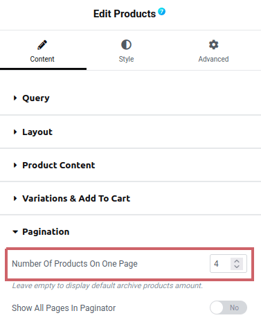 The7 Elementor Products widget: number of products per page