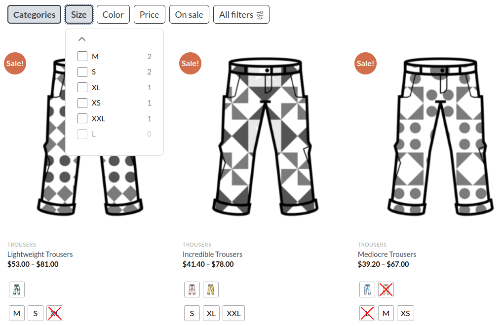 FiboFilters: out of stock options unavailable