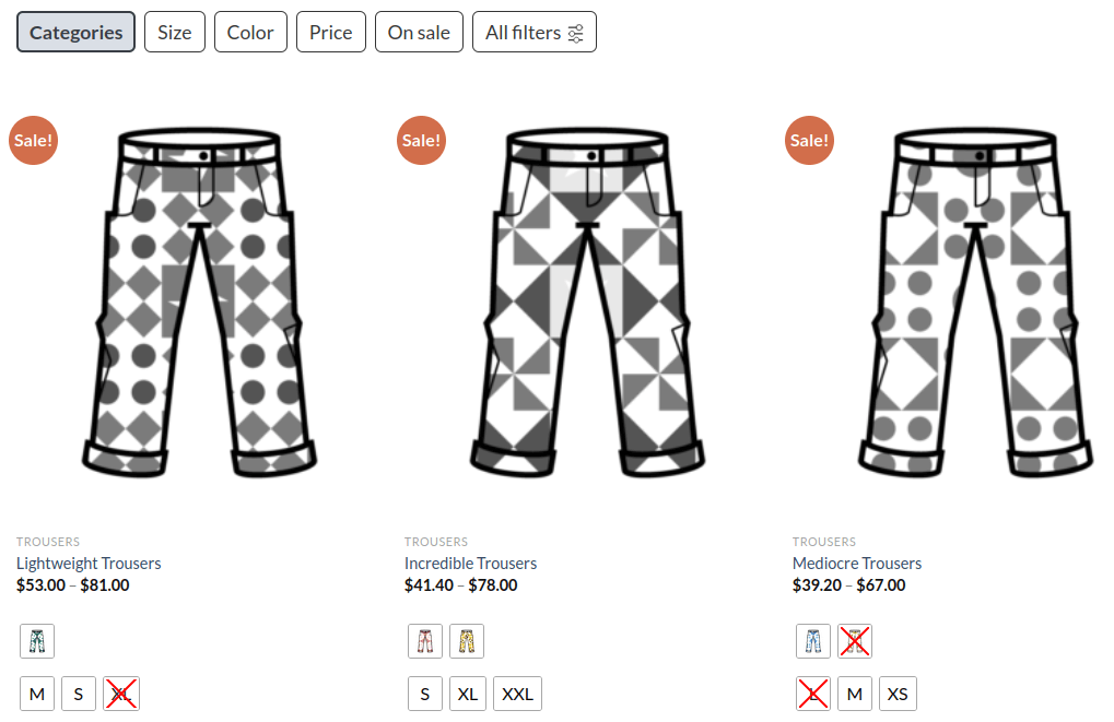 FiboFilters: example variable products