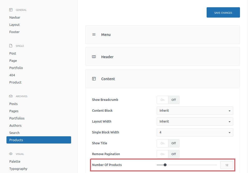 Set the number of products per page in the Uncode theme