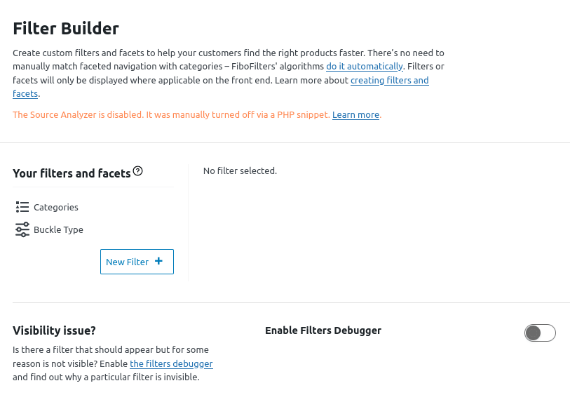 FiboFilters: source analyzer disabled manually