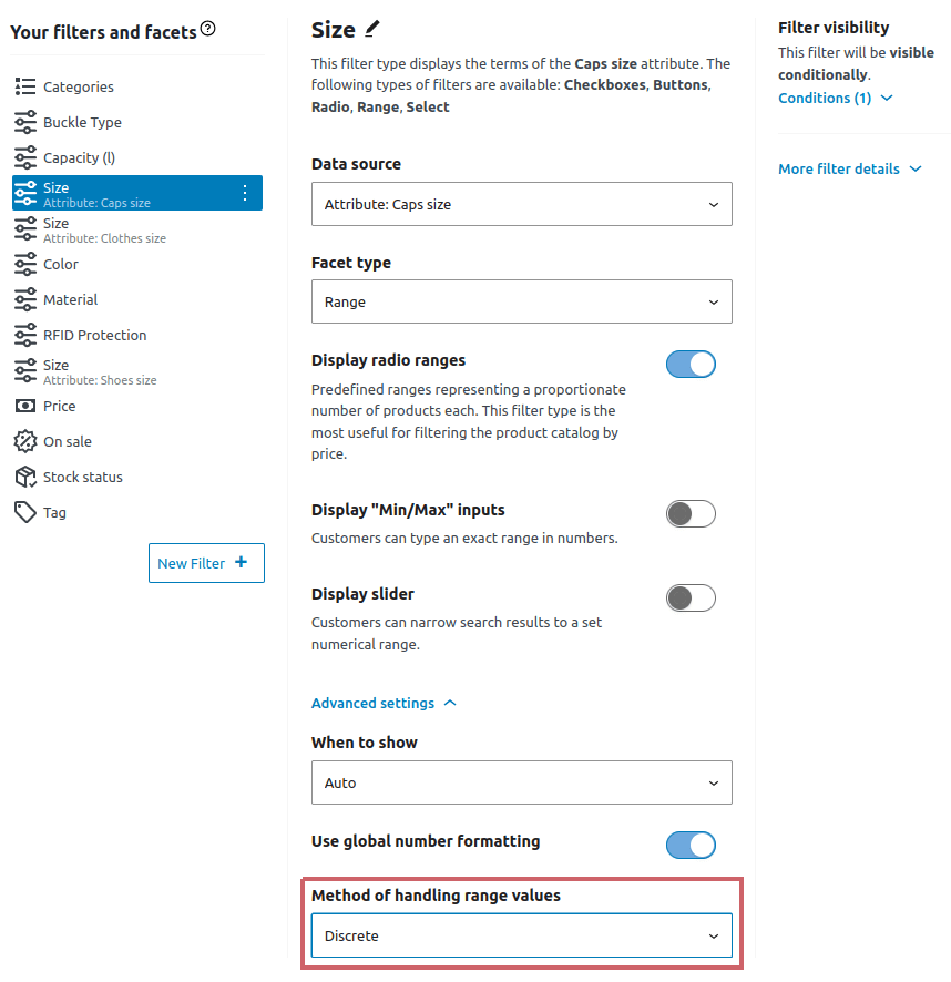 FiboFilters: select continuous or discrete number range method