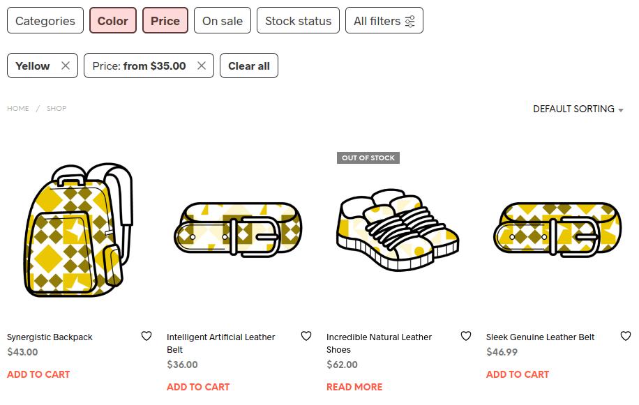 FiboFilters displayed above products in Shopkeeper theme
