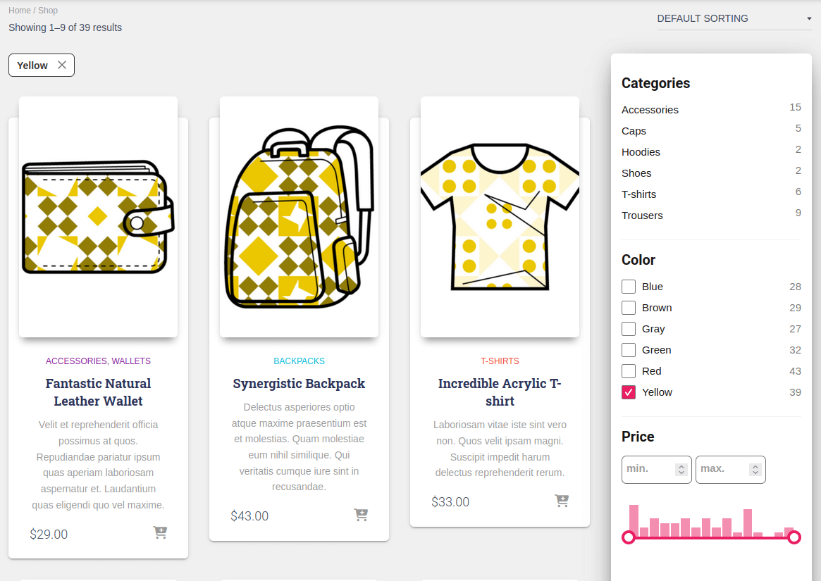 FiboFilters in Hestia shop sidebar