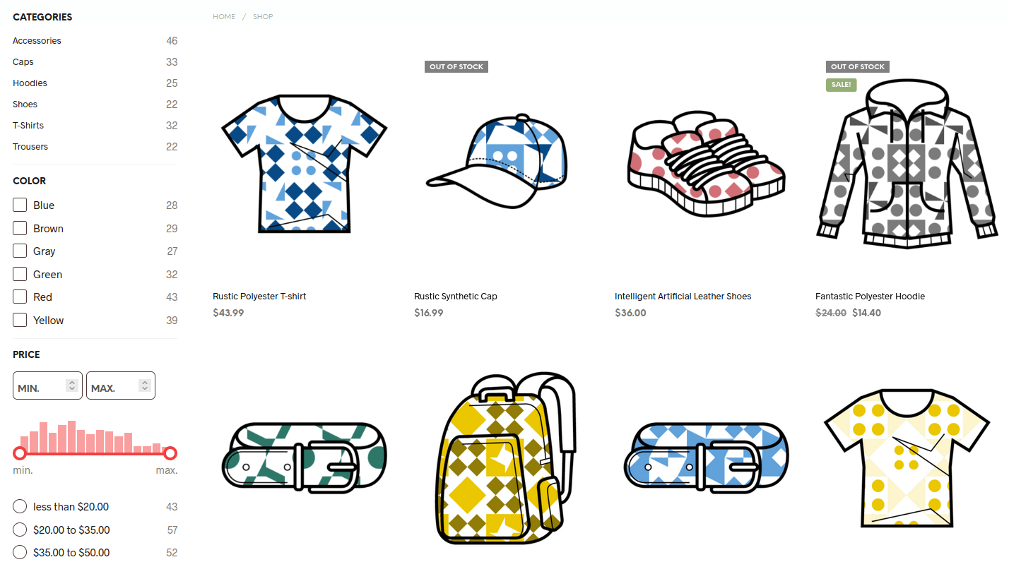 FiboFilters displayed in the Shopkeeper sidebar