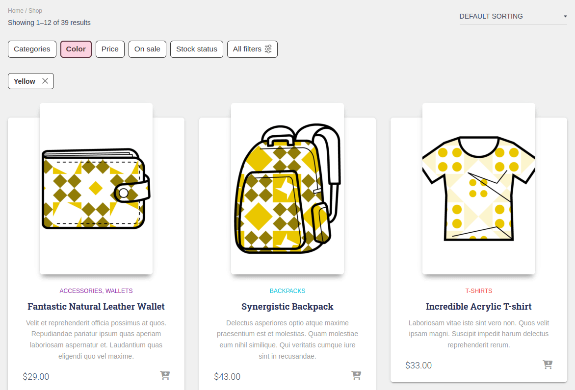 FiboFilters above products in Hestia theme