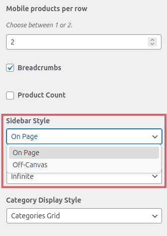 Set sidebar style in Shopkeeper theme