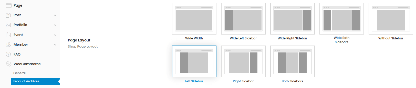 Enable shop sidebar in Porto settings