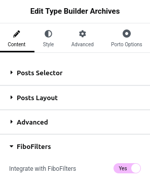 Enable integration between FiboFilters and Porto Elementor Type Builder Archives widget