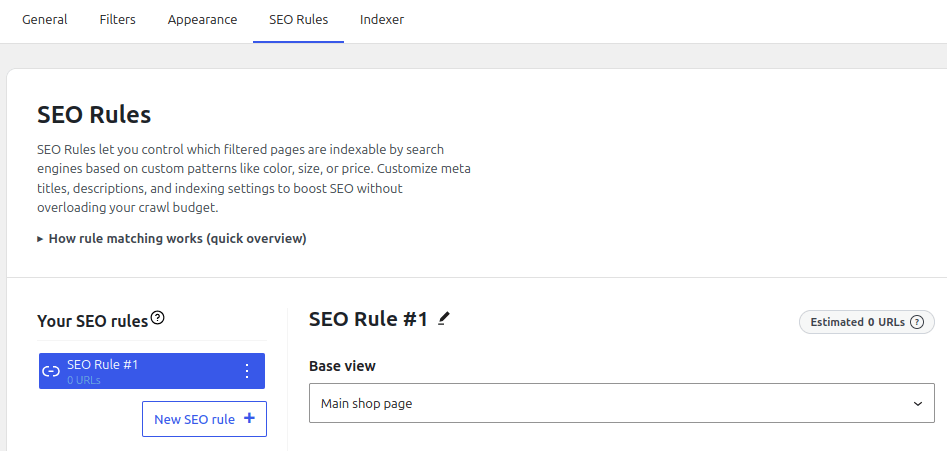 FiboFilters SEO Rules: set base view to main shop page